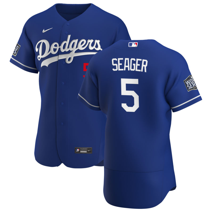 Los Angeles Dodgers #5 Corey Seager Men Nike Royal Alternate 2020 World Series Champions Authentic Player MLB Jersey->los angeles dodgers->MLB Jersey